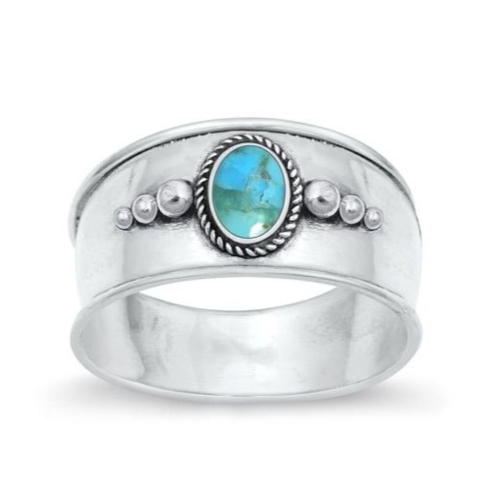 Sterling Silver 925 Oval Bezel Set Turquoise Cigar Band Ring Size 5.75 NEW